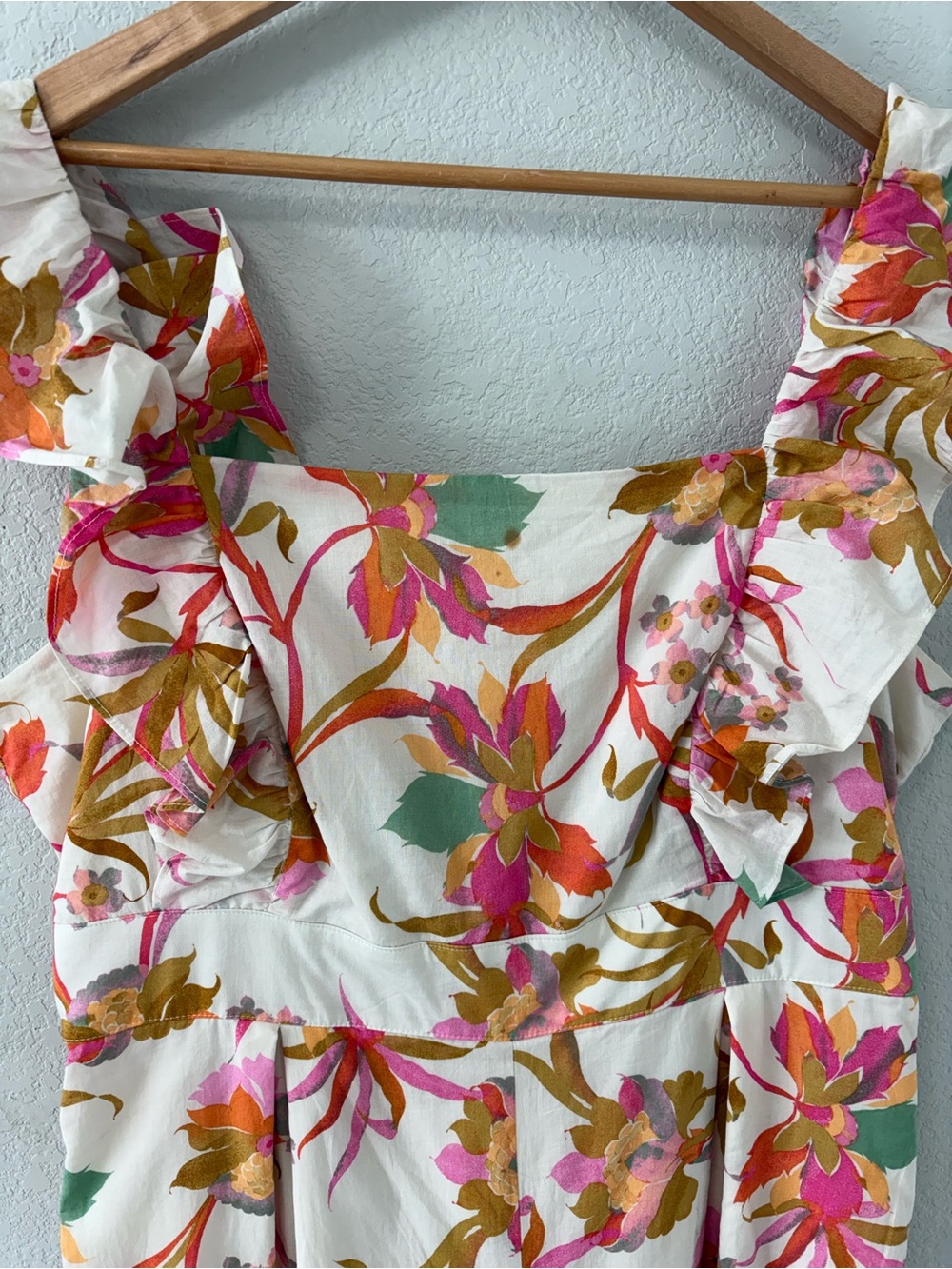 Taylor XL Floral Ruffle Wide Leg Cropped Jumpsuit Tropical Cotton - Picture 4 of 15